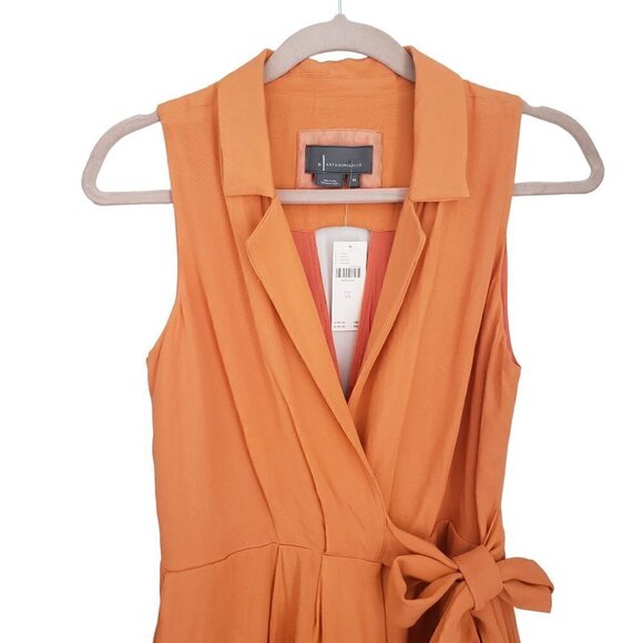 NWT Anthropologie Orange Linen Sleeveless Wrap Front Mini Dress - Picture 5 of 10